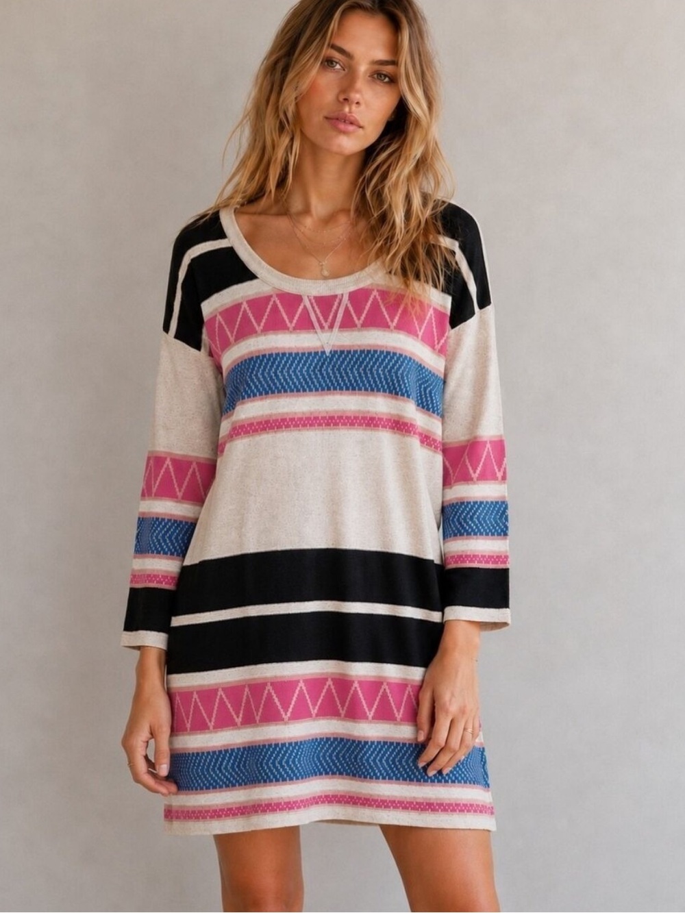 Free People Striped Aztec Sweater Tunic Dress Size XS/S